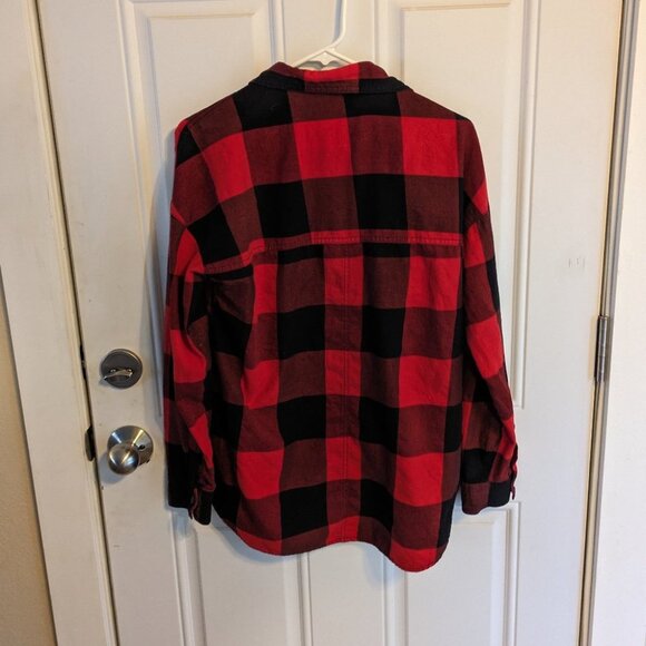 Old Navy Boyfriend Fit Buffalo Plaid Red and Black Button Front Flannel Shirt M - Picture 5 of 7